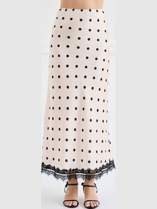 High-waisted Midi Skirt Polka Dot Ecru