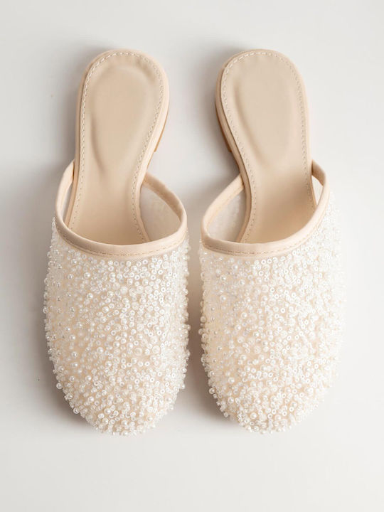 Flach Mules in Beige Farbe
