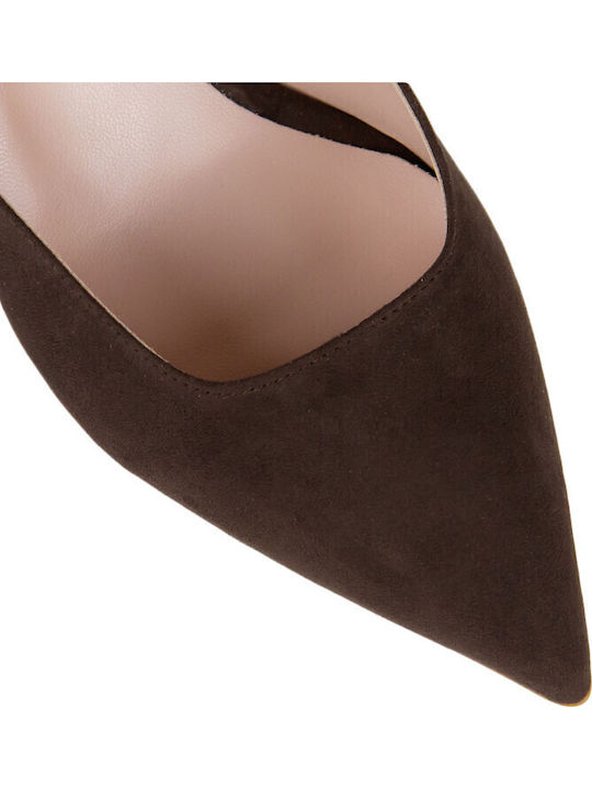 Suede Mules with Heel in Brown Color