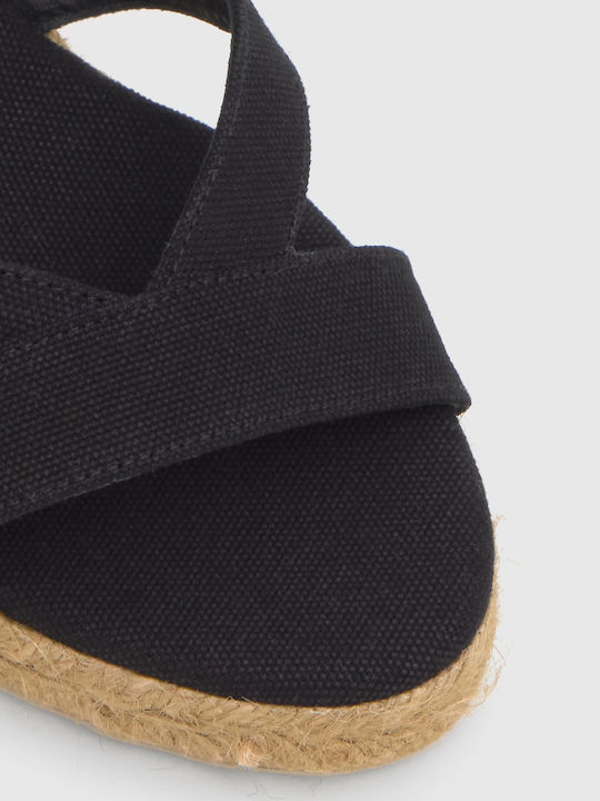 8 001 Women's Leather Platform Espadrilles Black