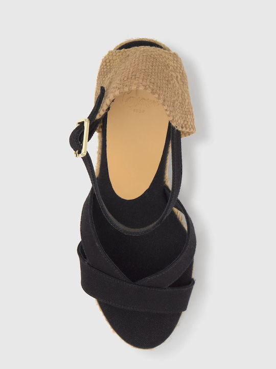 8 001 Women's Leather Platform Espadrilles Black