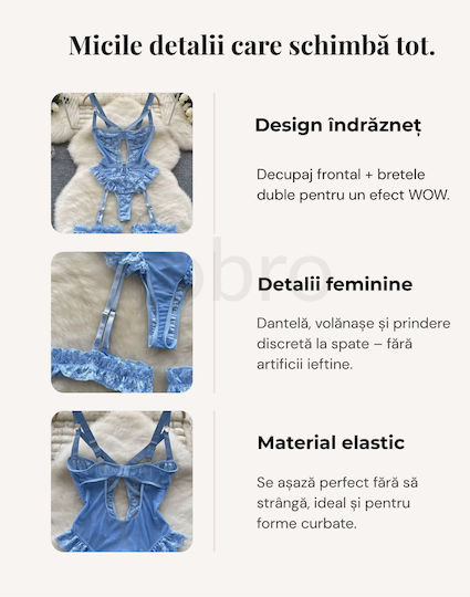 Sexy Dessous-Sets Straps Erotische Spitze Push-up Bodysuit Blau