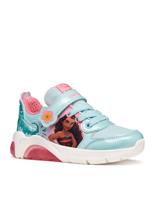 Kids Anatomic Sneakers with Hoop & Loop Closure and Lights Turquoise