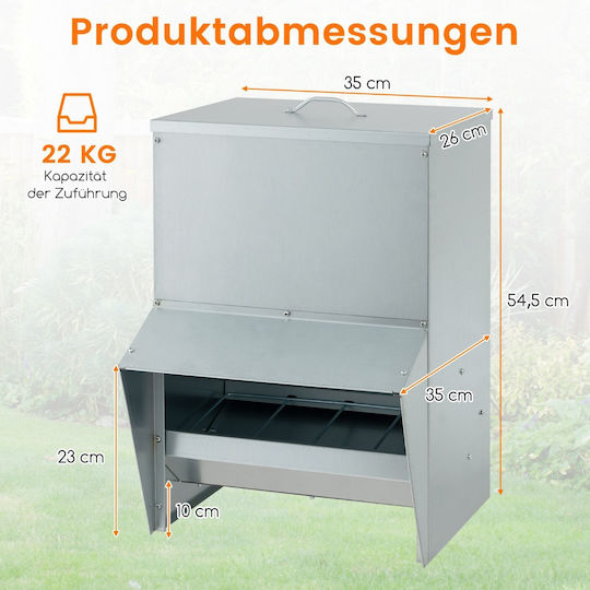 Costway Automatic Metal Feeder for Chickens and Poultry with Capacity 22kg