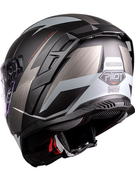 Pilot Corsair SV Black/Grey Matt Motorcycle Helmet Full Face ECE 22.06 1550gr with Pinlock and Sunvisor