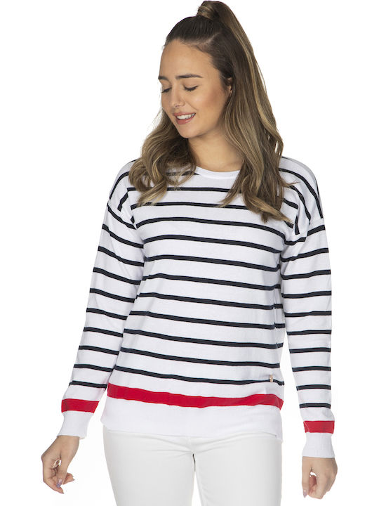 Bluza Damă Din Bumbac Cu Dungi Albă
