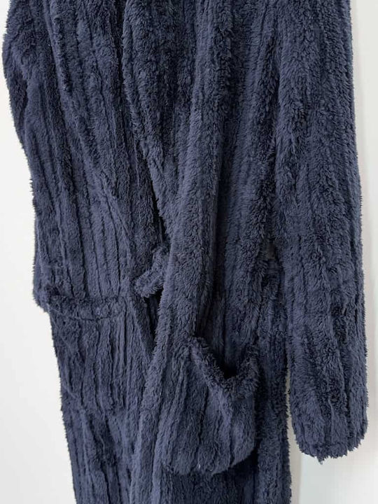 Lovelx Homewear Χειμερινή Ανδρική Ρόμπα Μπλε Μαρέν