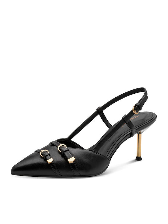 Anatomic Leather Black Medium Heels with Strap
