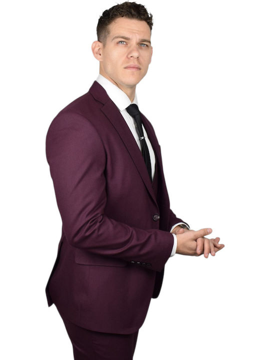 Men's Suit with Vest Bordeaux