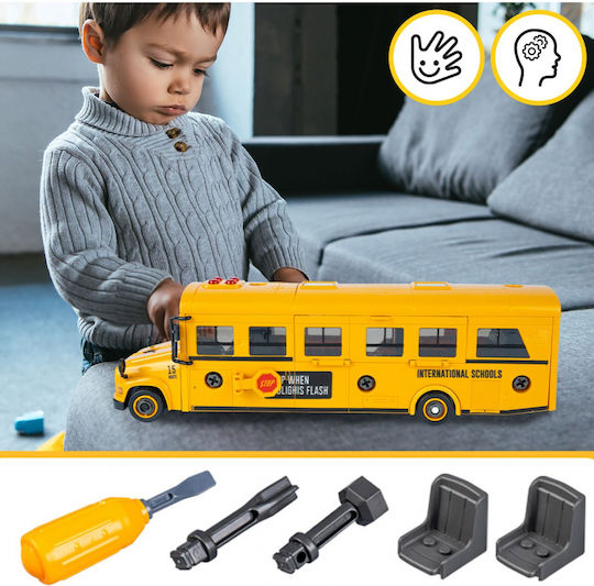 Interactive Bus Composed 48 Assembleable Pieces Sound Light Effects Doors Windows That Open Screwdriver Included 36.7 X 12 X 8.8 Cm School Bus