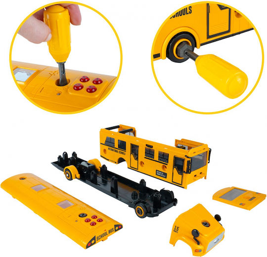 Interactive Bus Composed 48 Assembleable Pieces Sound Light Effects Doors Windows That Open Screwdriver Included 36.7 X 12 X 8.8 Cm School Bus