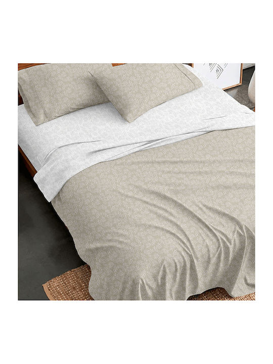 Sunshine Flannel 2052 Σετ Σεντόνια Διπλά Φανελένια με Λάστιχο 150x200+30εκ. Beige (4τμχ)