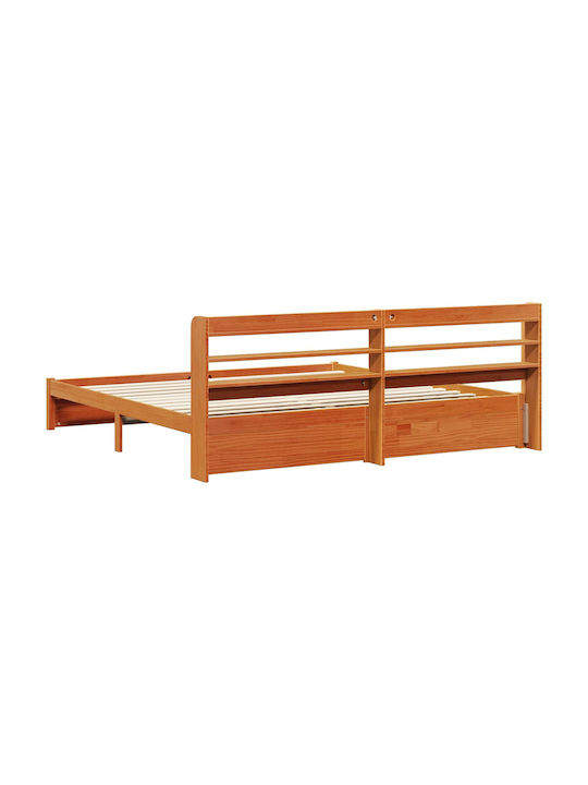 Pat Single Din Lemn Ceară Maro Cu Plăci Pentru Saltea 82x200cm
