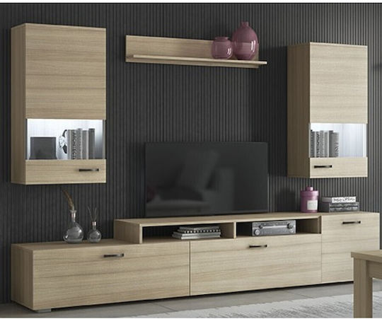 Wohnzimmer TV-Einheit Νο 27 Beige mit Vitrine L225xB45cm