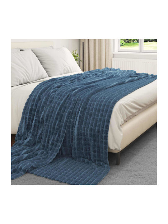 vidaXL Pătură Fleece Superdublă 240x220 cm Albastru Închis