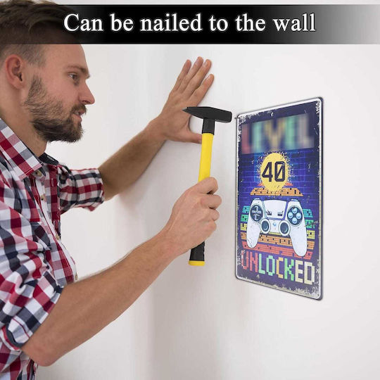 Decorative Sign Gamer Level 40 Handmade Made of Metal 30x20cm