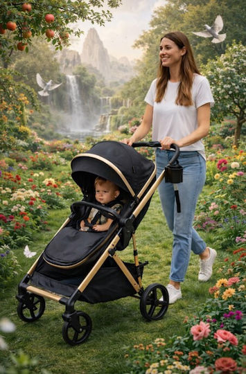 ForAll Fun Baby Star Adjustable 3 in 1 Baby Stroller Suitable for Newborn Black Gold