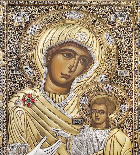 Holy Mary Portaïtissa Silver Gilded Icon 40x30 Cm
