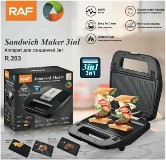 Raf Τοστιέρα με Αποσπώμενες Πλάκες για 2 Τοστ 800W Μαύρη