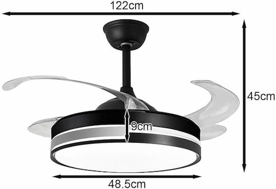 Rixme Ventilator De Tavan 121cm Cu Lentile De Mărire Negru