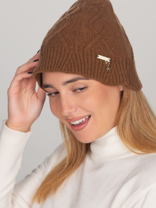 Beanie Γυναικείος Σκούφος Πλεκτός σε Καφέ χρώμα