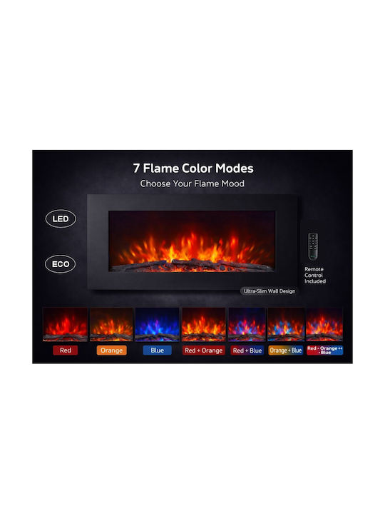 Hitense L.e.d Wall Mounted Electric Fireplace 2000W 73x11.4cm Black
