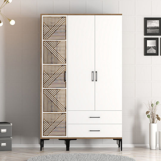 SteweHome Kleiderschrank Dreifachtür Pt Walnuss Weiß 120x47x201cm