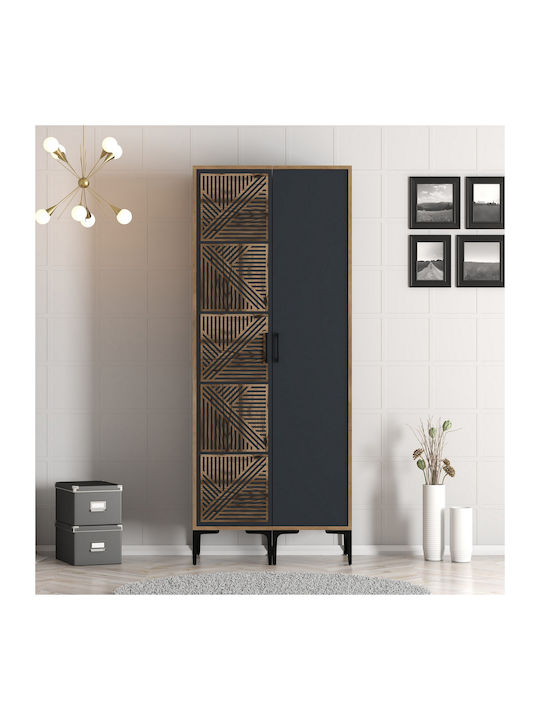 Ντουλάπα Δύο Πόρτες Ps Καρύδι Ανθρακί 80x47x201cm