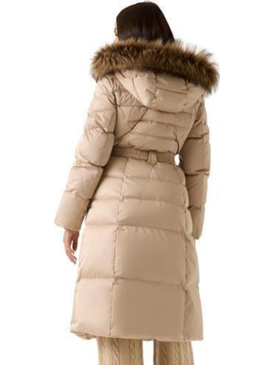 Women's Long Puffer Jacket for Winter with Hood Cemento Multi