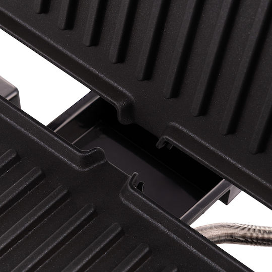Kooper Tabletop Electric Grill Ribbed Plate 2000W Inox with Lid and Adjustable Thermostat