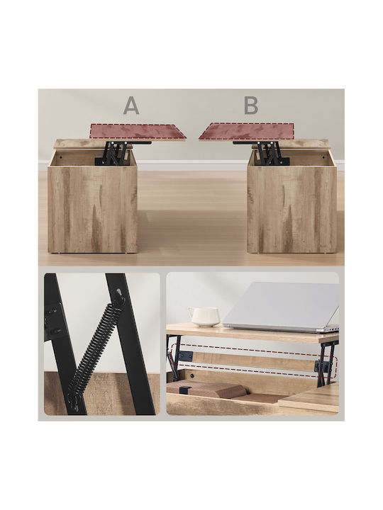 Rectangular Central Wooden Coffee Table with Lifting Mechanism and Beige Drawers W100xD50xH48.5cm
