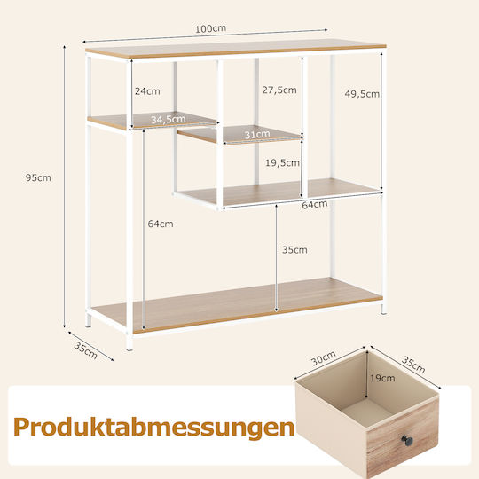Rectangular Metal Side Table with Drawers Natural M95xP35xH100cm