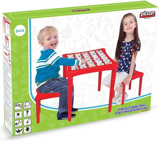 Set Masă cu Scaune pentru Copii din Plastic Roz Pilsan