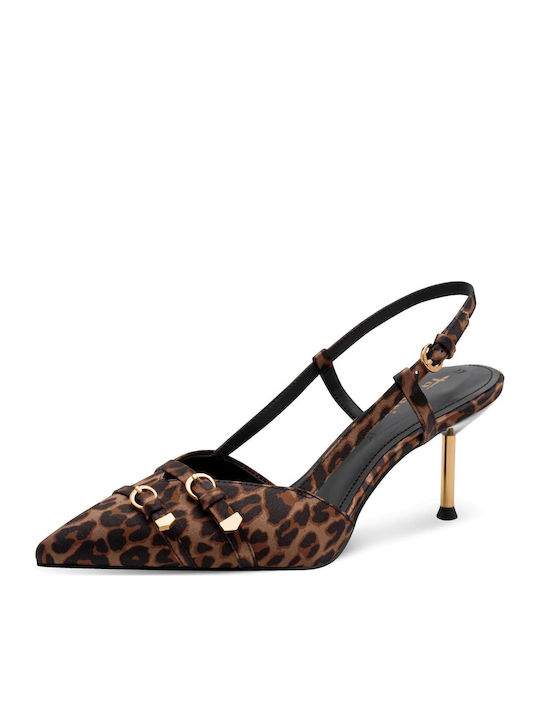 Brown Medium Heels with Strap Animal Print