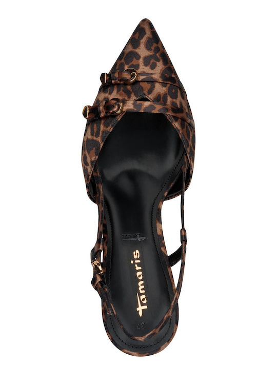 Brown Medium Heels with Strap Animal Print