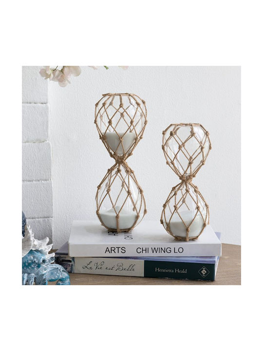 Artekko Sanduhr Glas Klempsyra Seil Weiße Sand 9,6x9,6x25,4 cm
