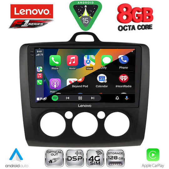 Lenovo Ηχοσύστημα Αυτοκινήτου για Ford Focus 2005-2012 με A/C (Bluetooth/USB/WiFi/GPS/Apple-Carplay/Android-Auto) με Οθόνη Αφής 9"