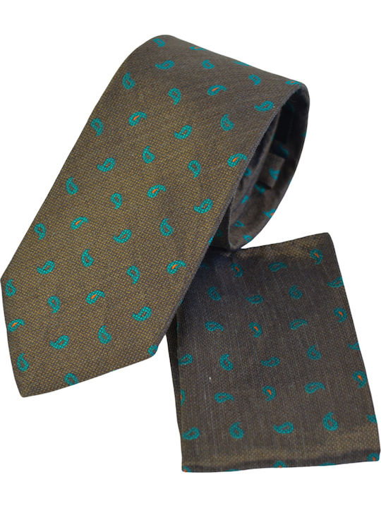 Octopus Men's Tie Set Silk Printed in Brown Color