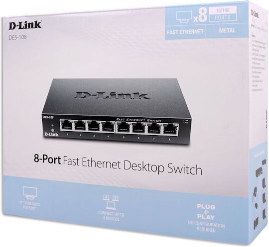 D-Link DES-108 Unmanaged L2 Switch με 8 Θύρες Ethernet