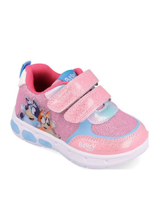Παιδικά Sneakers Ανατομικά με Σκρατς & Φωτάκια Ροζ