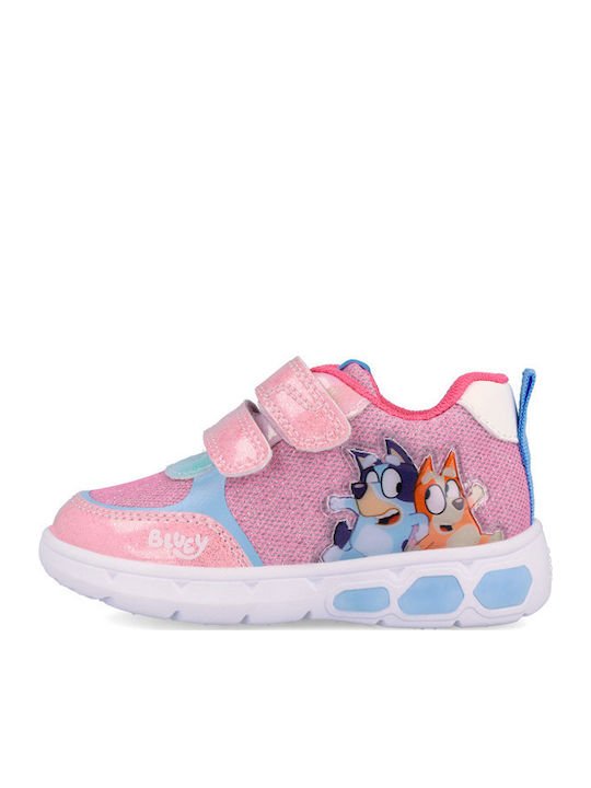 Παιδικά Sneakers Ανατομικά με Σκρατς & Φωτάκια Ροζ