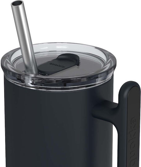 Quokka Handled Tumbler Θερμός Ανοξείδωτο BPA Free 720ml Black με Καλαμάκι και Λαβή