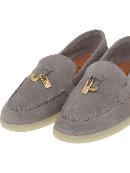 Leather Women's Loafers in Gray Color