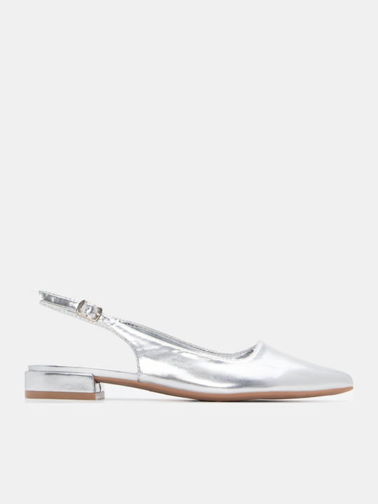 Γυναικείες Μπαλαρίνες Slingback σε Ασημί Χρώμα