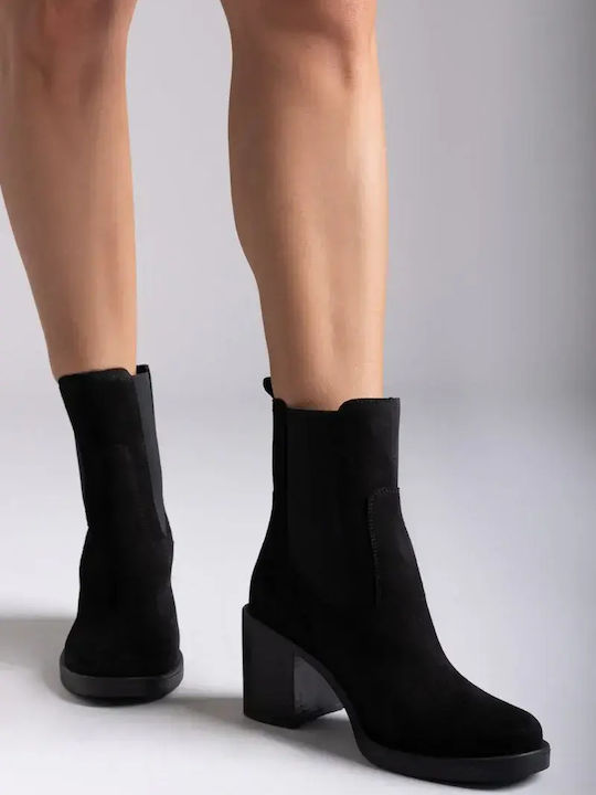 Leder Damen Stiefeletten mit Hohem Absatz Schwarz