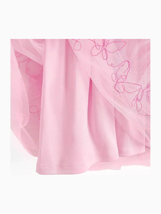 Rochie Fete Mâneca Scurtă Din Tulle Roz