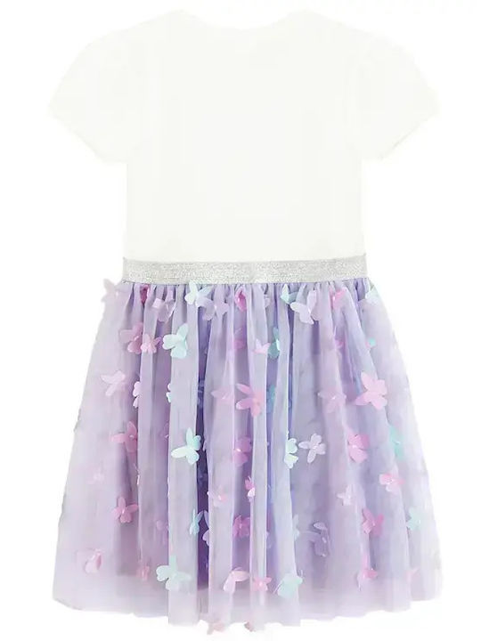 Children's Dress Short Sleeve Tulle White, Purple