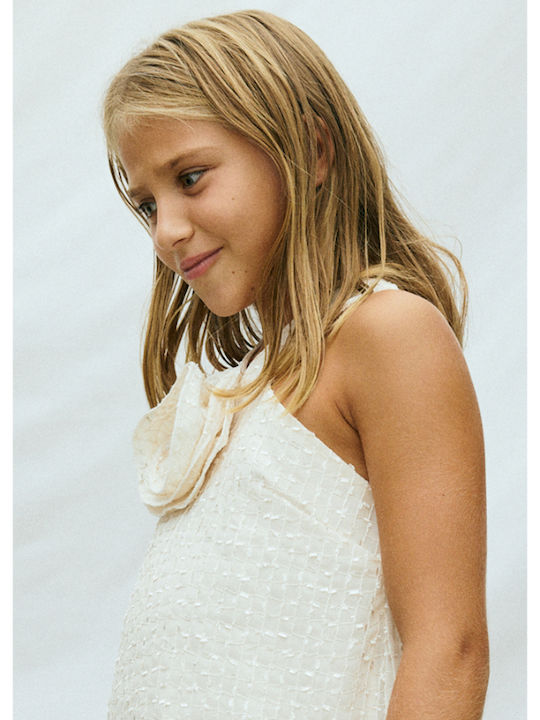 Mädchenkleid Ärmellos Blumen Beige Offen