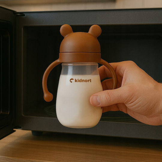 Kidnort Kids Water Bottle Plastic with Straw Coffee 300ml