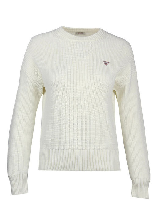 Damen Langärmeliges Baumwollpullover Creme